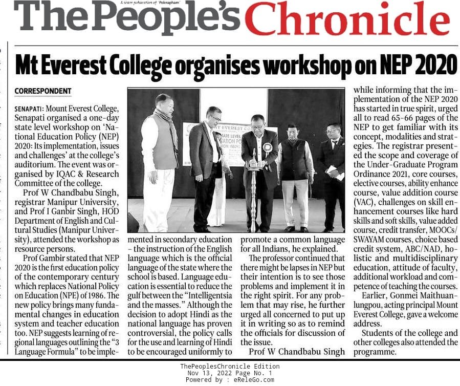 MEC organized State Level Workshop on NEP 2020: Its implementation, issues and challanges